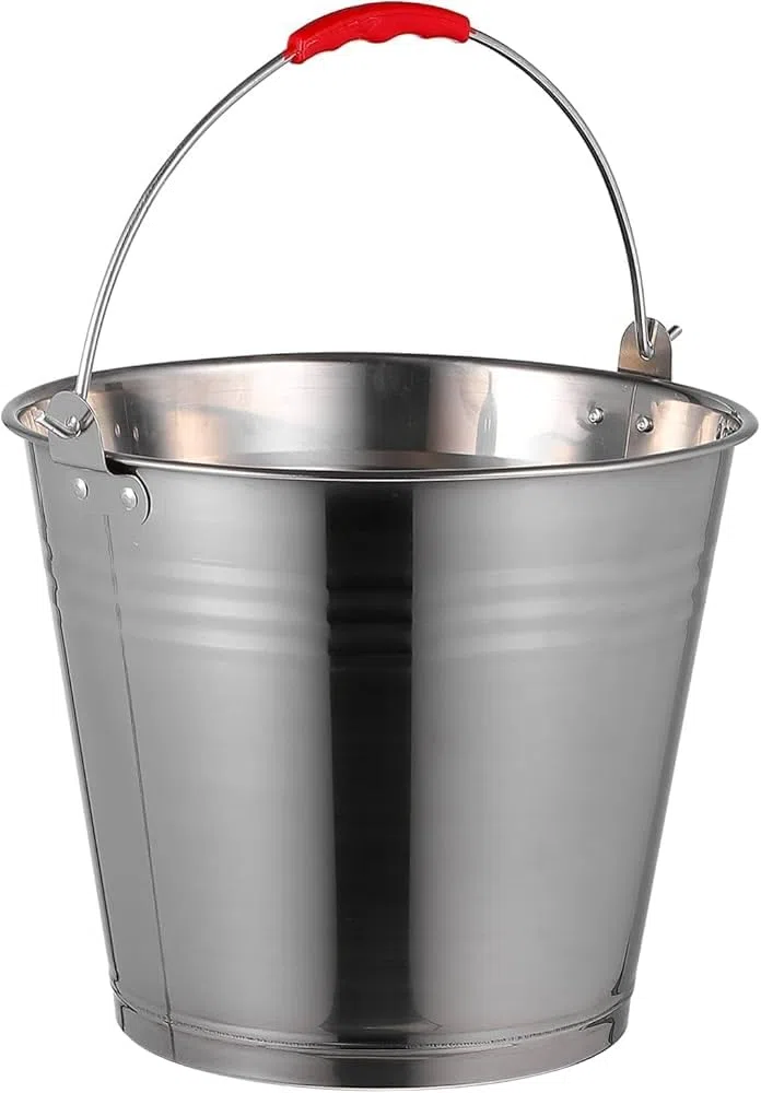 Cubo Acero Inoxidable de 12L, Balde Metal Multiuso, Ideal para Jardinería, Barreño para Agua, Hogar, Líquidos, Abono y Mortero (12 litros)