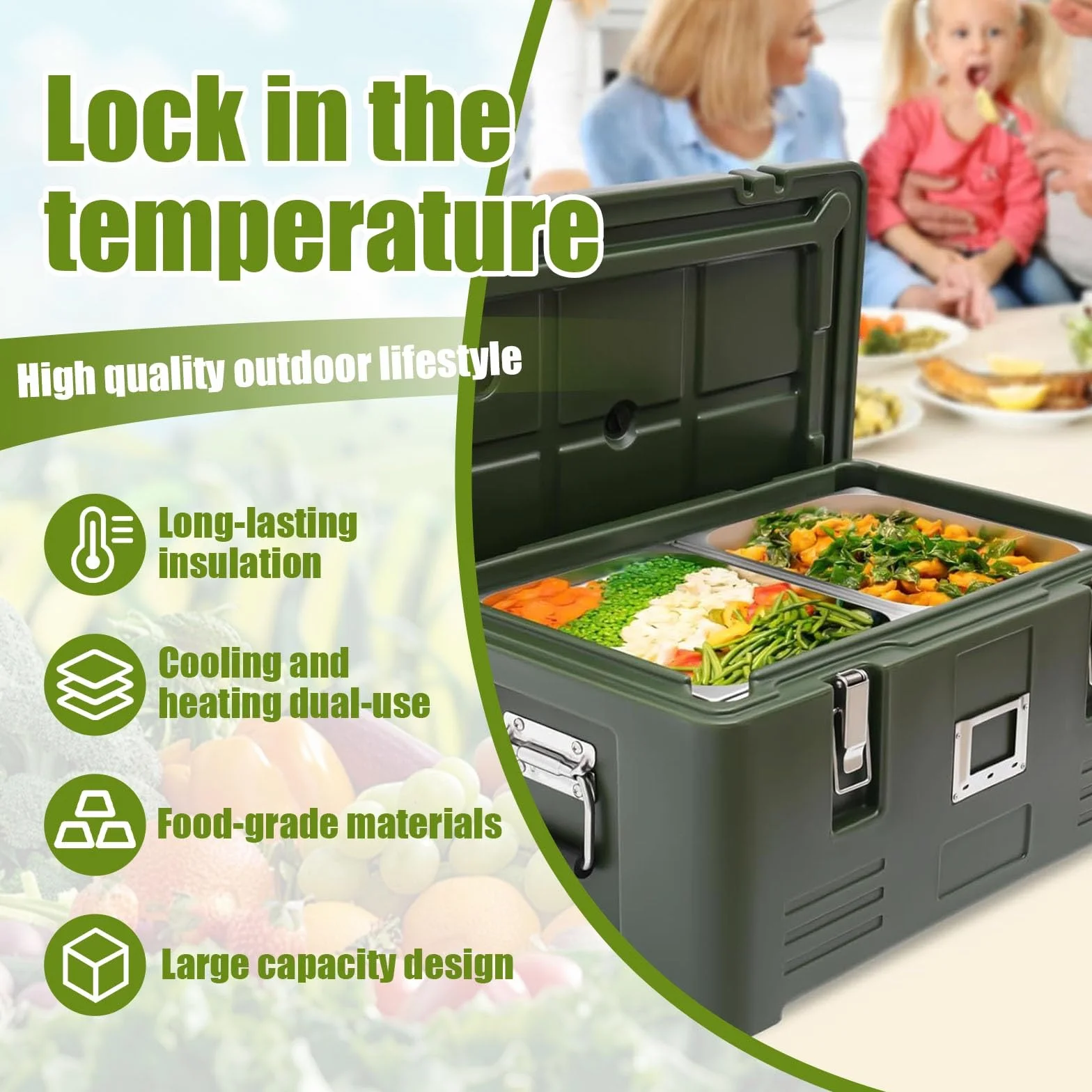 Caja Térmica Comedor Caja Térmica Para Catering, Contenedor Isotérmico Apilable, Transporte Comida Caliente Y Fría, Uso Profesional En Restauración Y Hotel(2 pans)