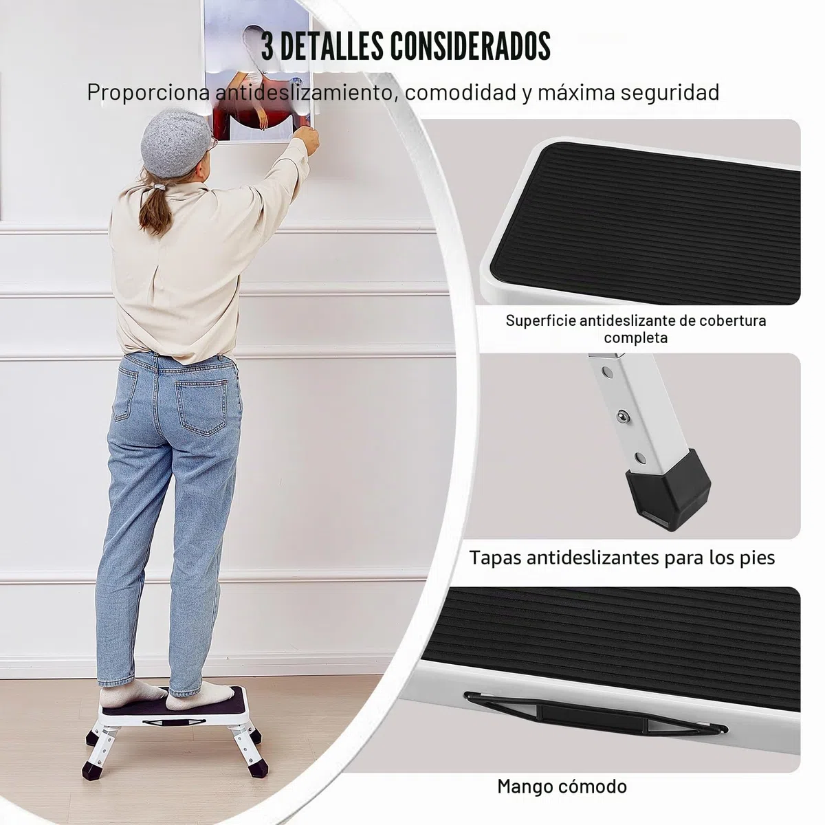 VEVOR Taburete Plegable con 1 Escalón Capacidad de 150 kg Taburete de Acero de 3 Alturas Ajustables Taburete Portátil Antideslizante para Niños Pequeños, Adultos, Oficina, Autocaravanas, Baños, Hogar