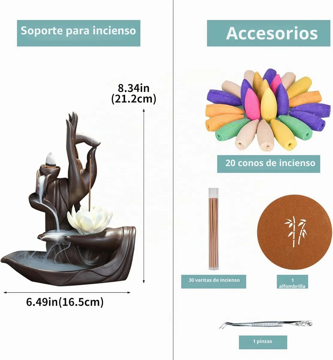 XUDREZ Quemador de Incienso, diseño Zen de Loto Porta Incienso con 20pcs Conos de reflujo, incensario de cerámica decoración del hogar