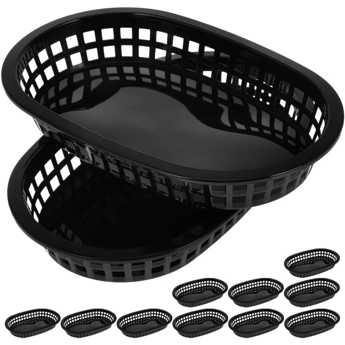 Didiseaon 12 cestas para patatas fritas y hamburguesas para sartenes, cestas de freír, cesta de la compra, cestas de almacenamiento, bandejas de alimentos, bandejas de plástico, color negro