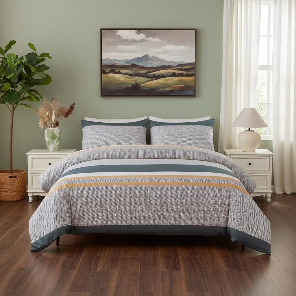 HOMEYA Juego de Funda Nórdica Cama135 de 3 Piezas, Funda Edredón 220x220cm + 2 Almohadas 50x75cm, Poliéster Estampado Moderno, Sin Bajera