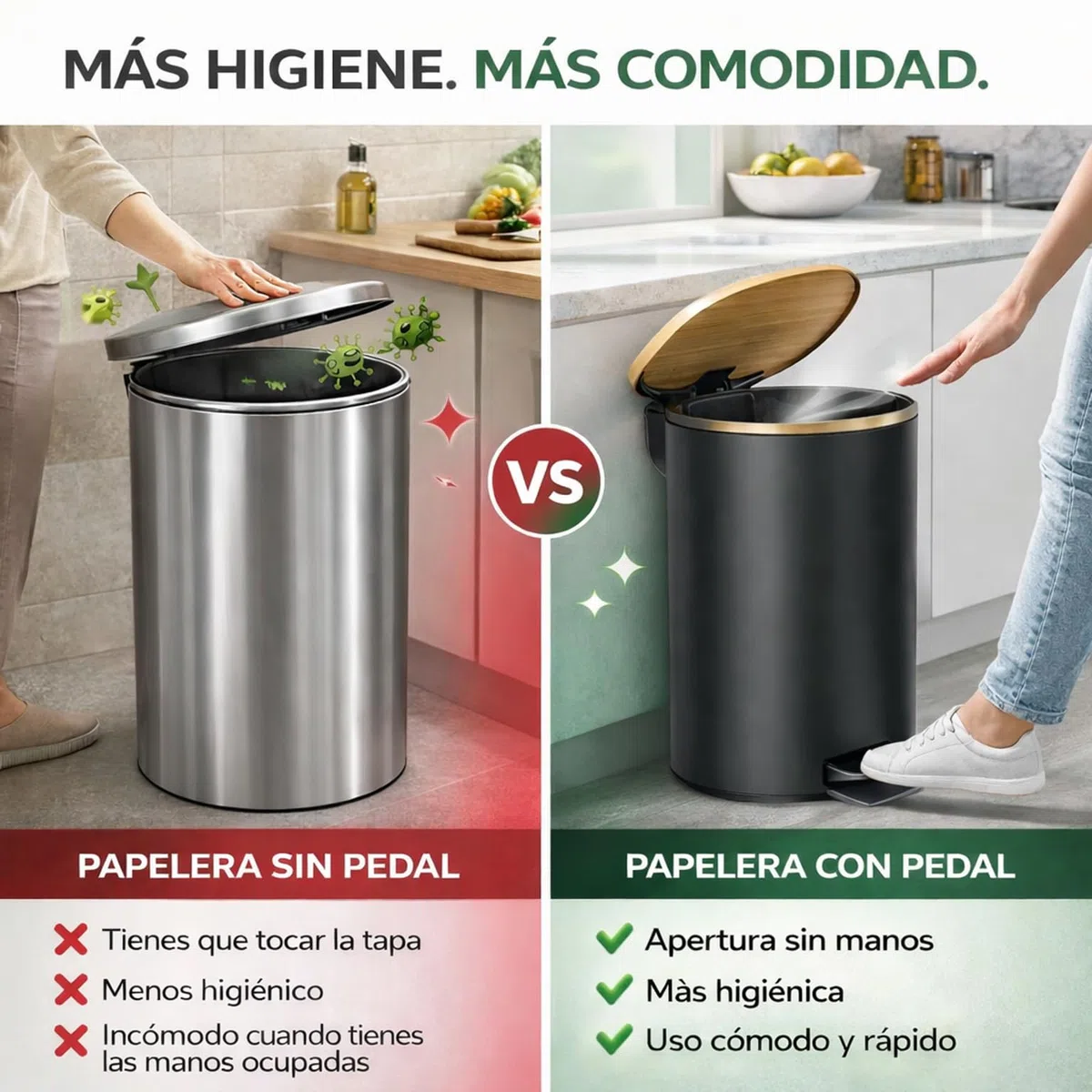 TIENDA EURASIA – Set de Baño Papelera 3L + Escobillero | Metal con Tapa de Bambú | Cubo Interior Extraíble | Papelera con Pedal y Asa para Transportar | Diseño Moderno | para Baño (Negro)