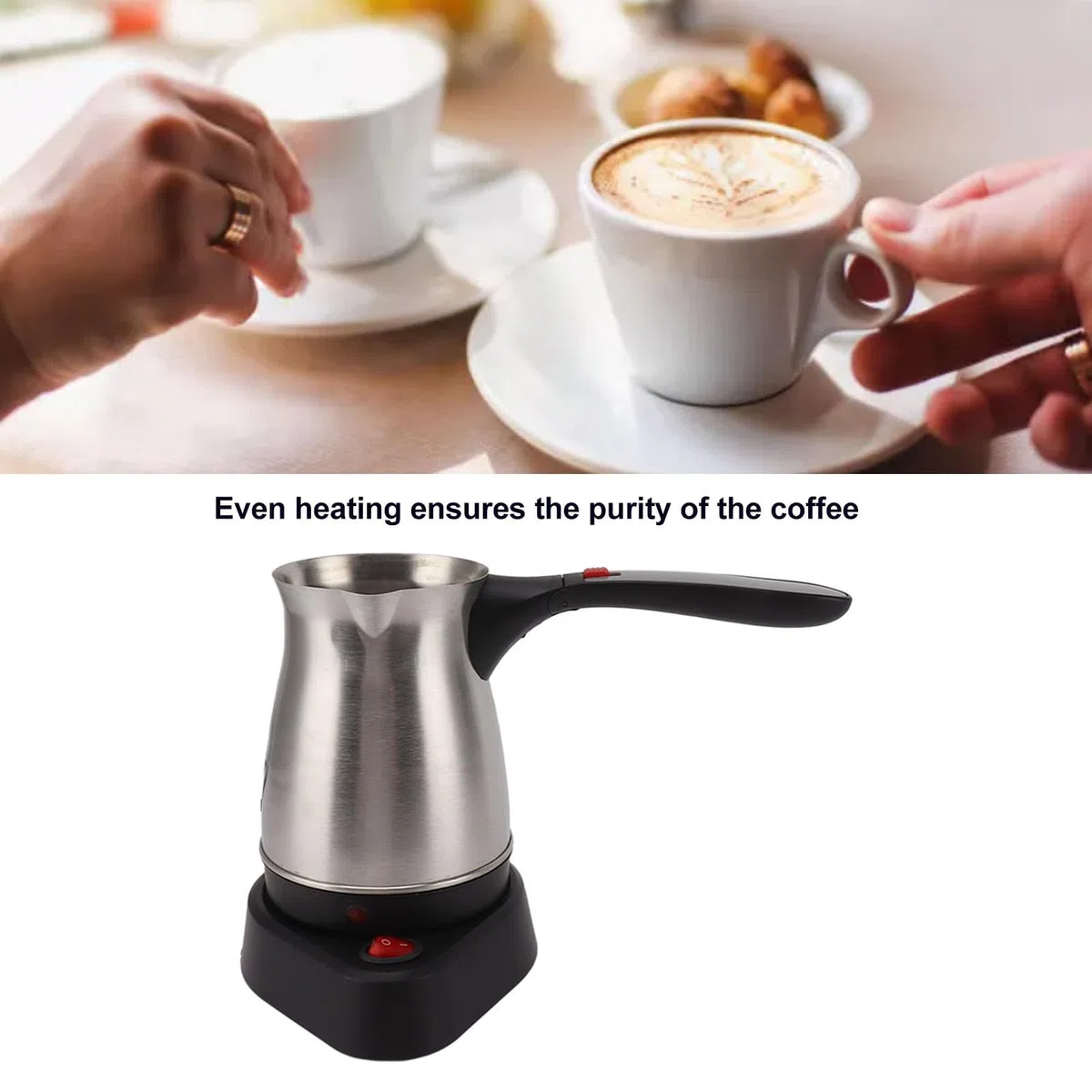 Máquina de Café Turco Eléctrica 600W Compacta, con Plegable antiescaldaduras, Turca de Acero Inoxidable para Casa y Oficina (500ml)