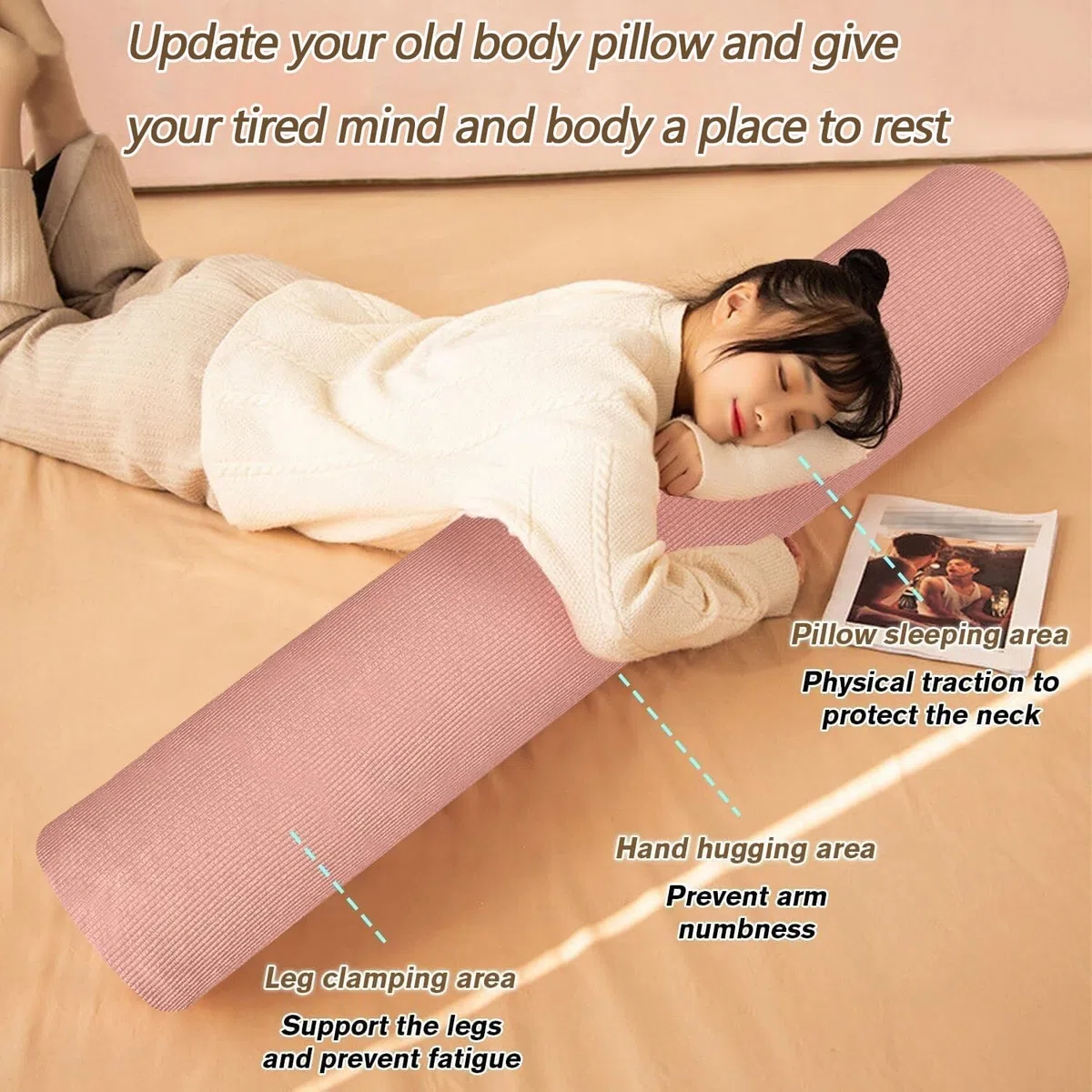 Fundas de Almohada Cilíndricas for El Cuello for Cama Decoración del Hogar Suave Cómodas(1,180x20cm)