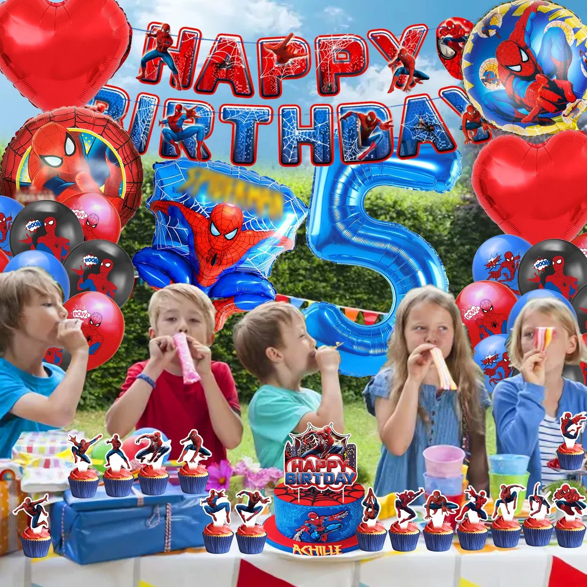 38 Piezas Set de Cumpleaños Spiderm 5 Años Niño, Decoracion Cumpleaños Spiderm, Globos de Cumpleaños Infantil, Decoración Globos para Fiesta de Cumpleaños Niños
