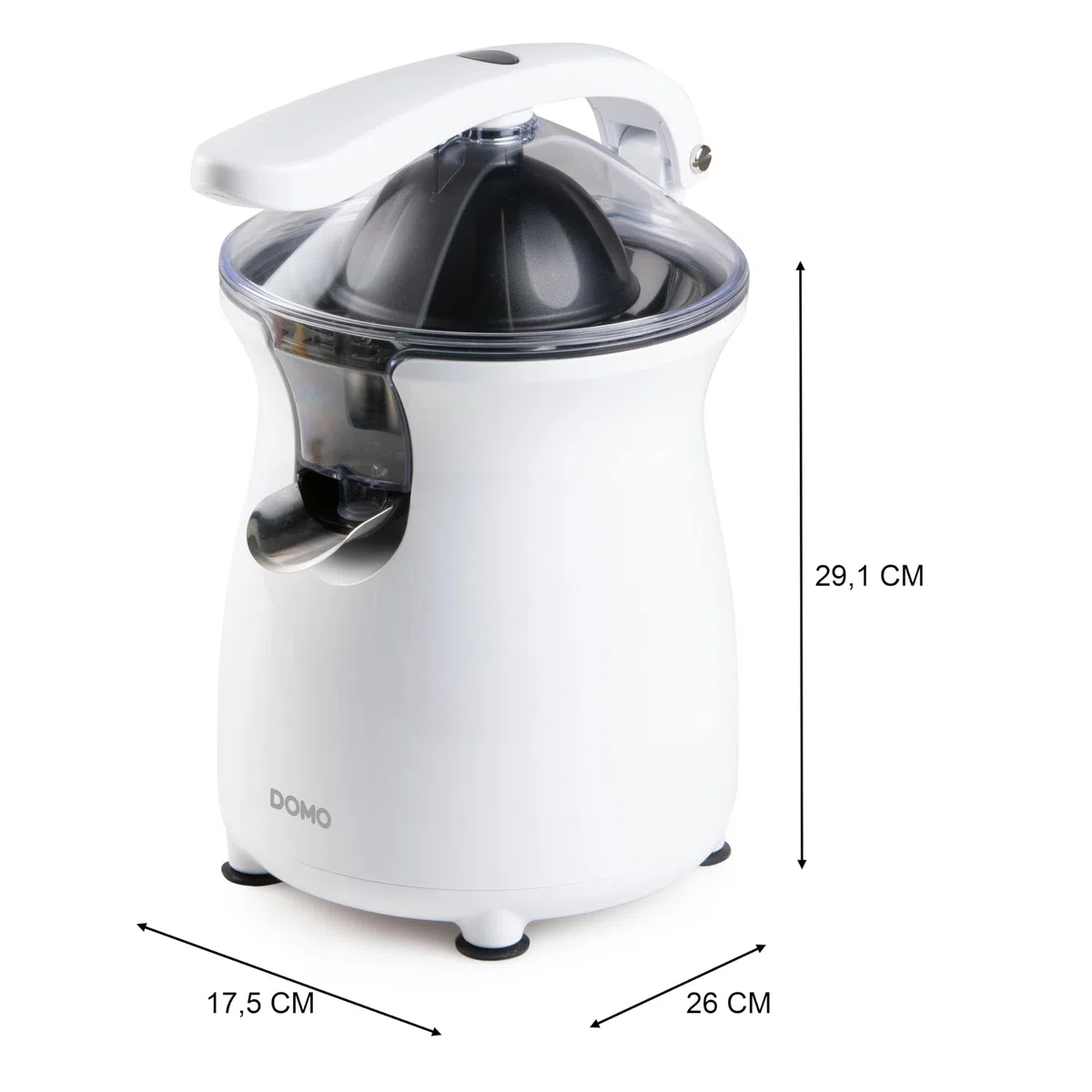 DOMO DO9269J Exprimidor eléctrico con palanca – Good Morning – Con colador de pulpa ajustable – 160 W – Blanco/Negro
