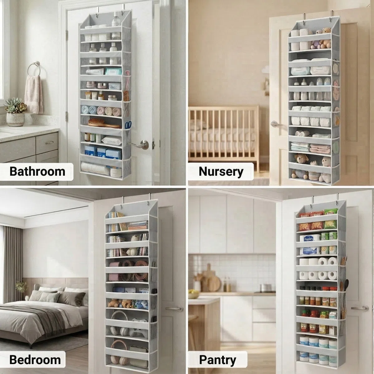 Homelux Theory 1 organizador resistente para puerta de 55 x 14 x 6.7 pulgadas, 6 bolsillos delanteros grandes y 12 laterales, organizador de puerta de armario colgante para dormitorio, baño y