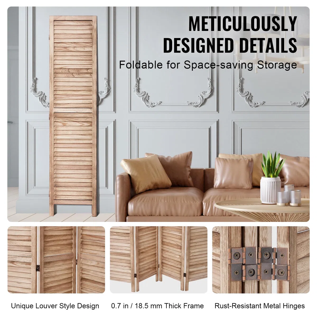 VEVOR Divisor de habitación plegable de madera, 8 paneles, 66.9 pulgadas de alto, pantalla de decoración portátil para separación de espacios