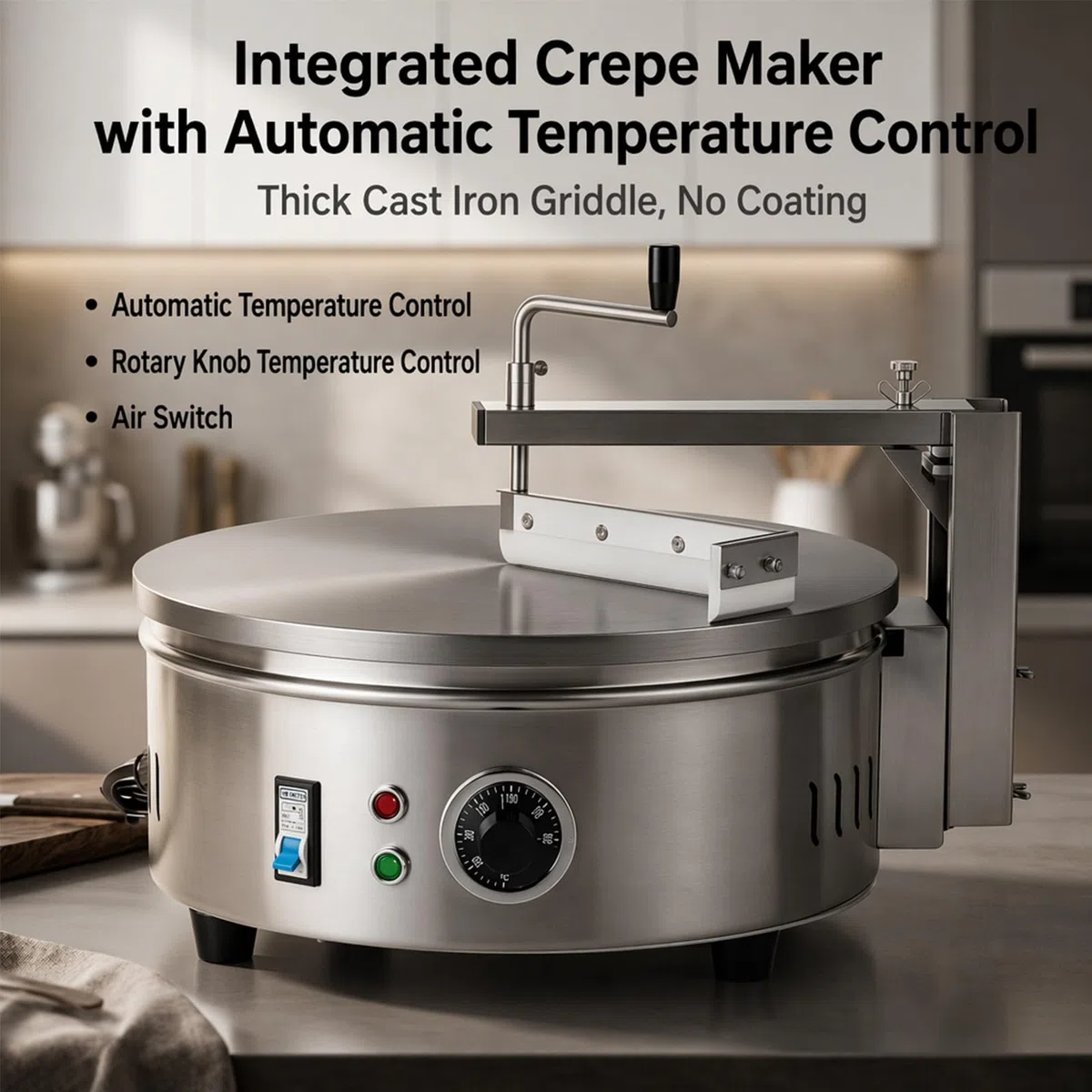 Máquina eléctrica Comercial para Crepes y panqueques de 220 V con 7 Herramientas auxiliares, Plancha Antiadherente de Acero Inoxidable de 40 cm, Temperatura Ajustable