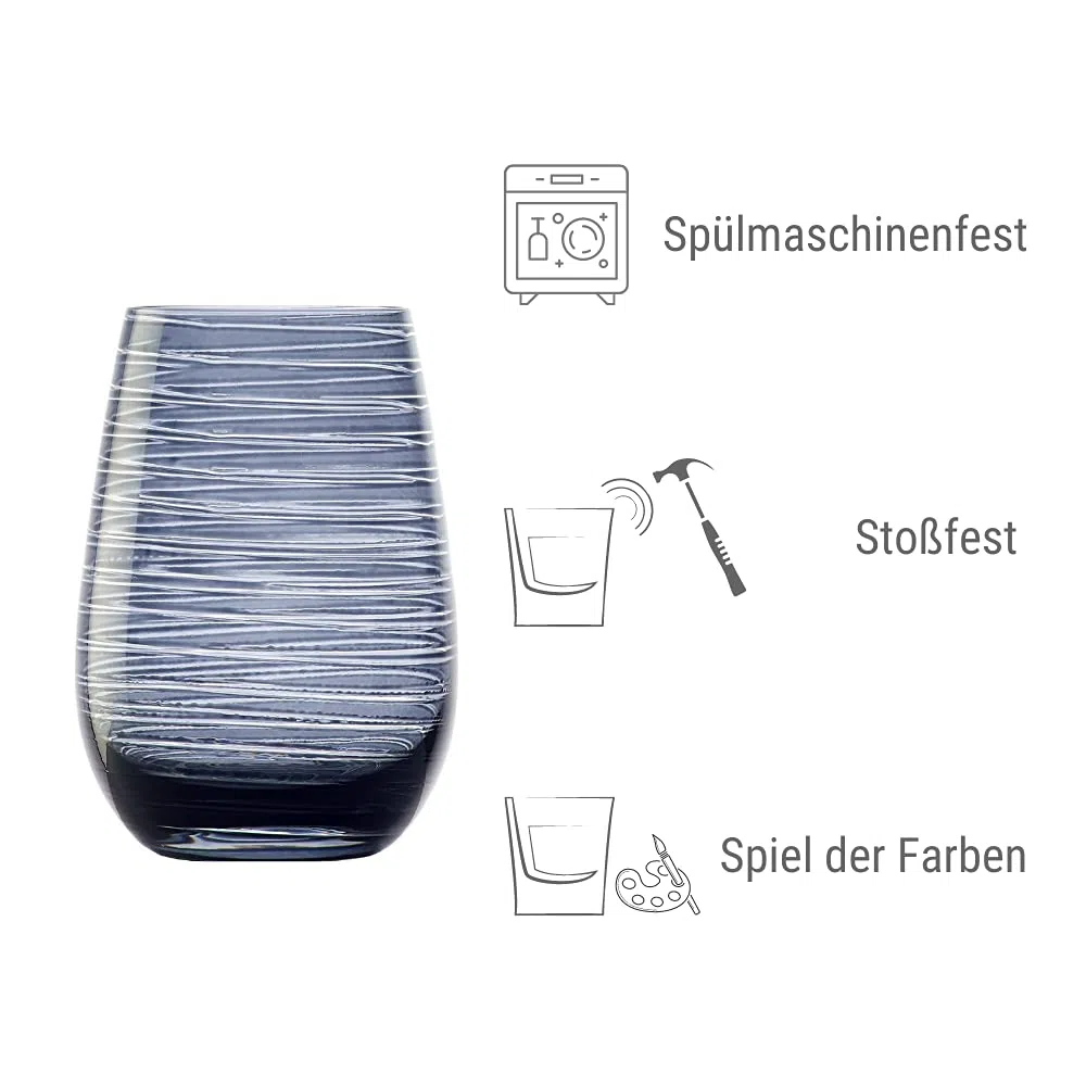 Stölzle Lausitz Vasos Twister Gris Humo Set de 6 – 465 ml – Vasos de cristal sin plomo para agua zumo y cócteles – Resistentes a golpes y aptos para lavavajillas – Diseño moderno hecho en Alemania