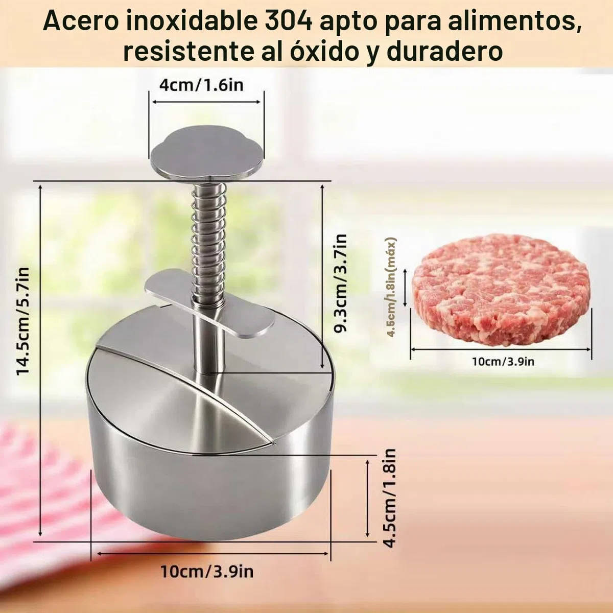 Aplastador de Hamburguesas & Kit Smash Burger de Acero Inoxidable, Calidad Alimentaria 304, Prensa Ajustable y Antiadherente, también como Sartén Mini para Hogar, Camping y BBQ