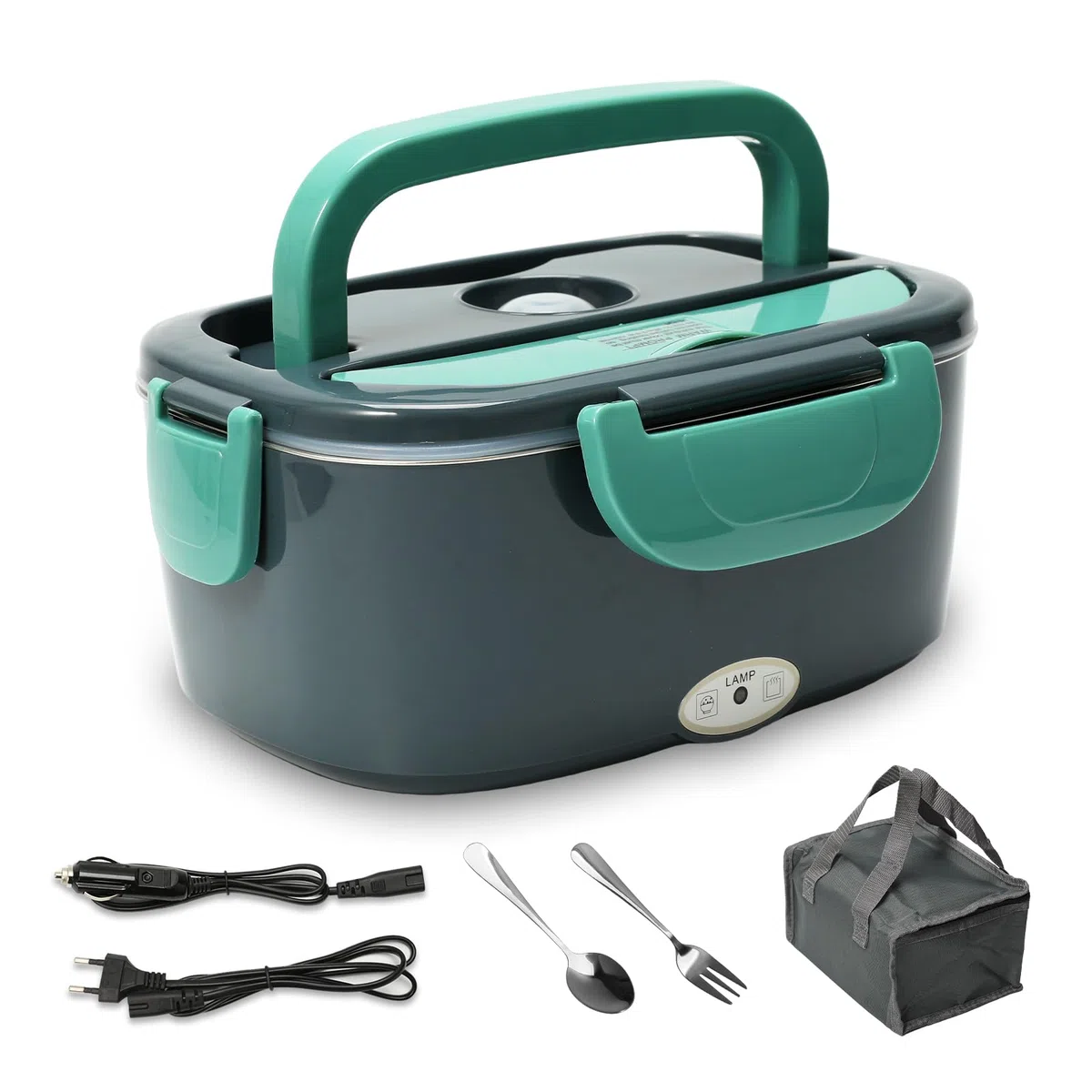 Eznaobo Fiambrera Electrica 2 En 1, 60W 1.5L Taper Electrico para Comida, 12V/24V/220V Fiambrera Termica de Acero Inoxidable, Fiambreras Comida Trabajo para Coche,Camión,Oficina (blue)