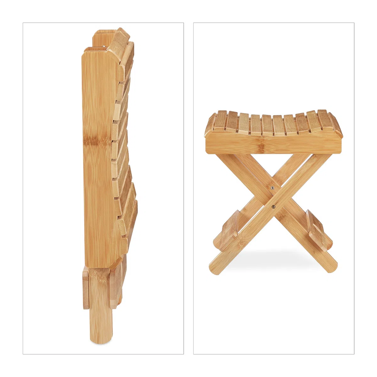Relaxdays Taburete Bajo Plegable Decorativo, Bambú, Beige, 31.5 x 27.5 x 28.5 cm