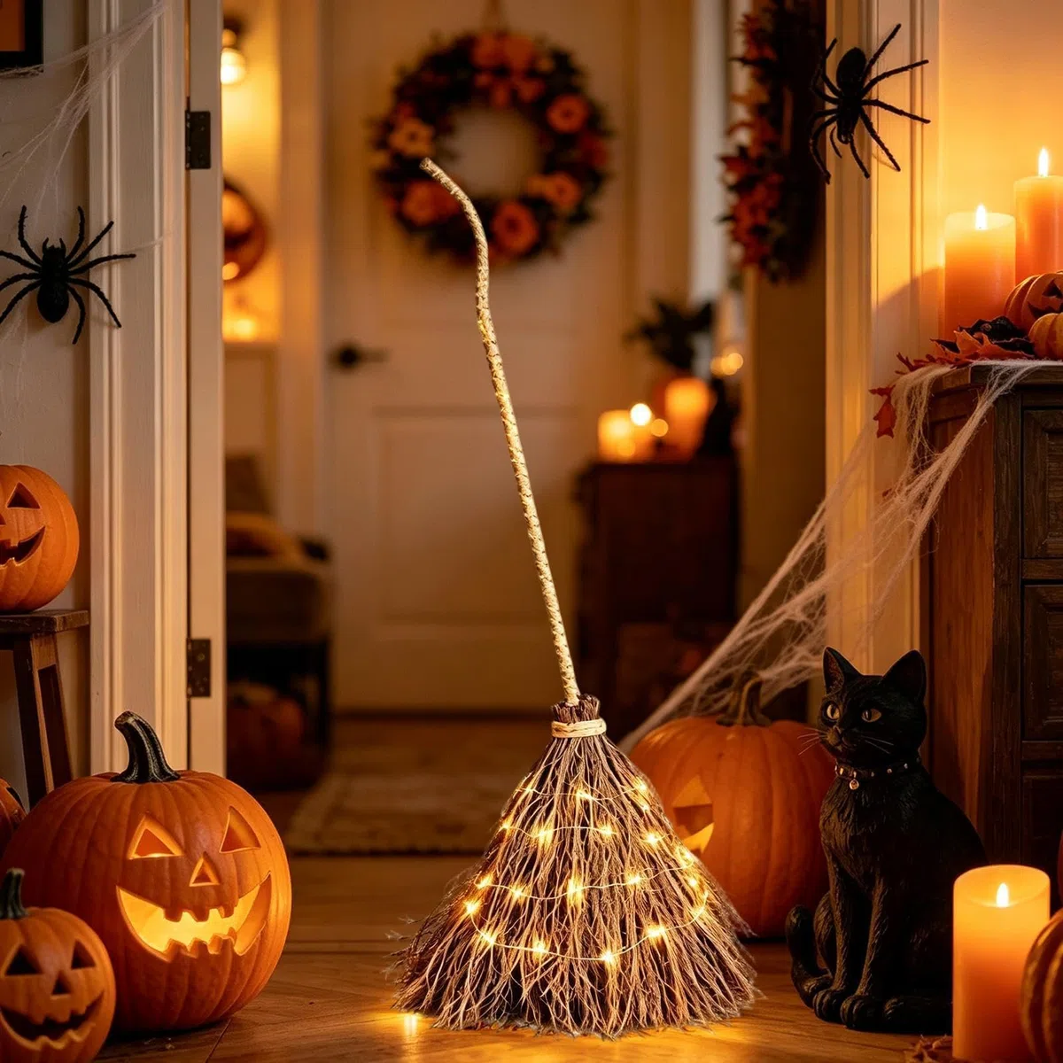 Escoba Halloween Suministros De Gigantes De Luz Cálida Para Interior Y | Decoración de Halloween con forma de escoba para fiestas, festivales, porche, patio, jardín, casa, salón, entrada Cas