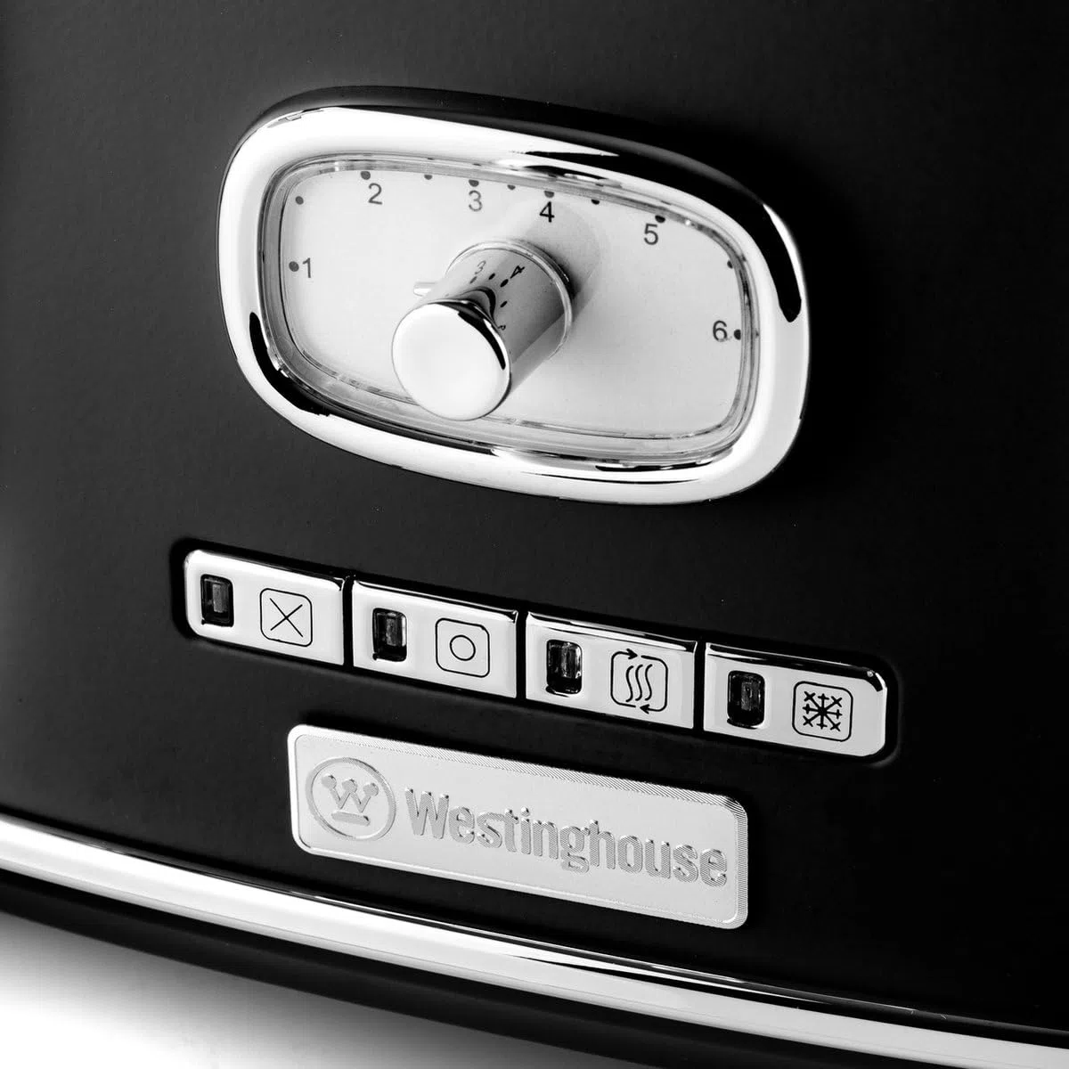 Tostadora Westinghouse Retro - 4 ranuras - Ranuras extra anchas - Rejilla para mantener el calor - 1750 W - Negro