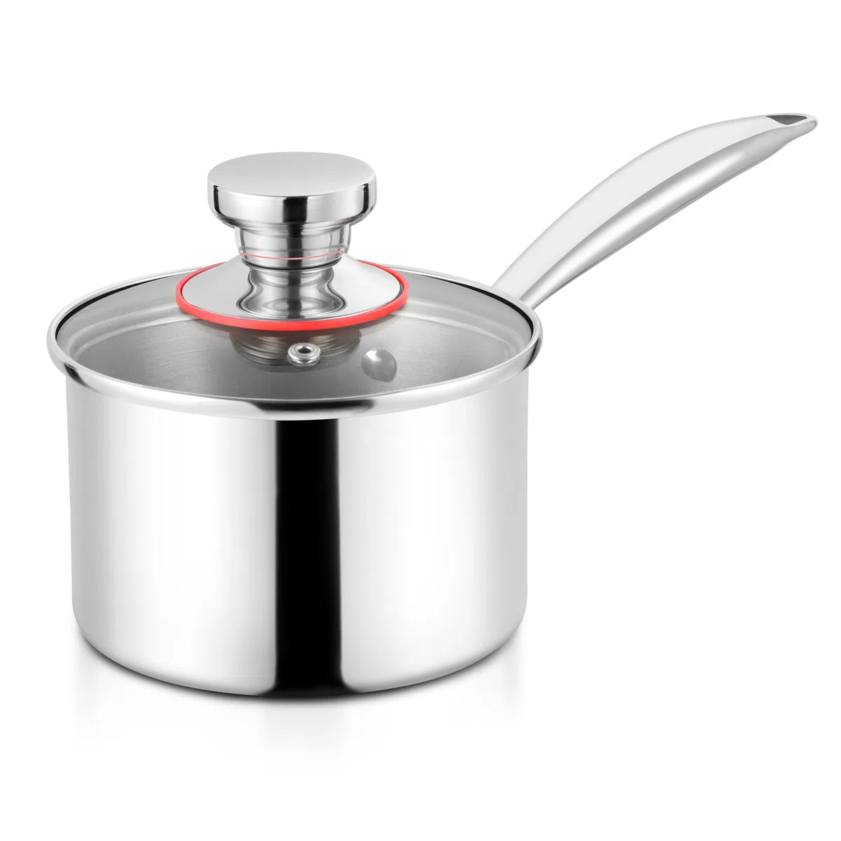 Herogo Stainless Steel Milk Pan (Size 3) - Cazo con mango (18 cm, acero inoxidable con tapa visible, olla con mango largo, resistente al calor y robusto)