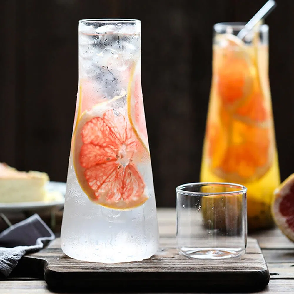 Juego de jarra de agua y vaso de 850 ml para dormitorio, jarra de agua transparente de noche con vidrio, jarra de agua de mesita de noche y vaso con tapa, recipiente de enjuague bucal de baño
