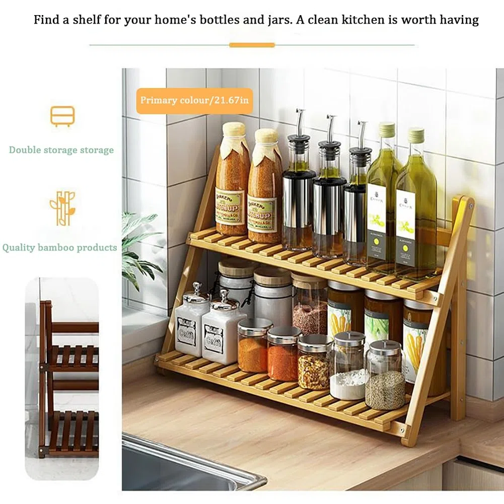 Estantería de almacenamiento de cocina, encimera para el hogar, estante para especias, 2 niveles, estante multifuncional para especias, simple y moderno, estantería para flores de madera