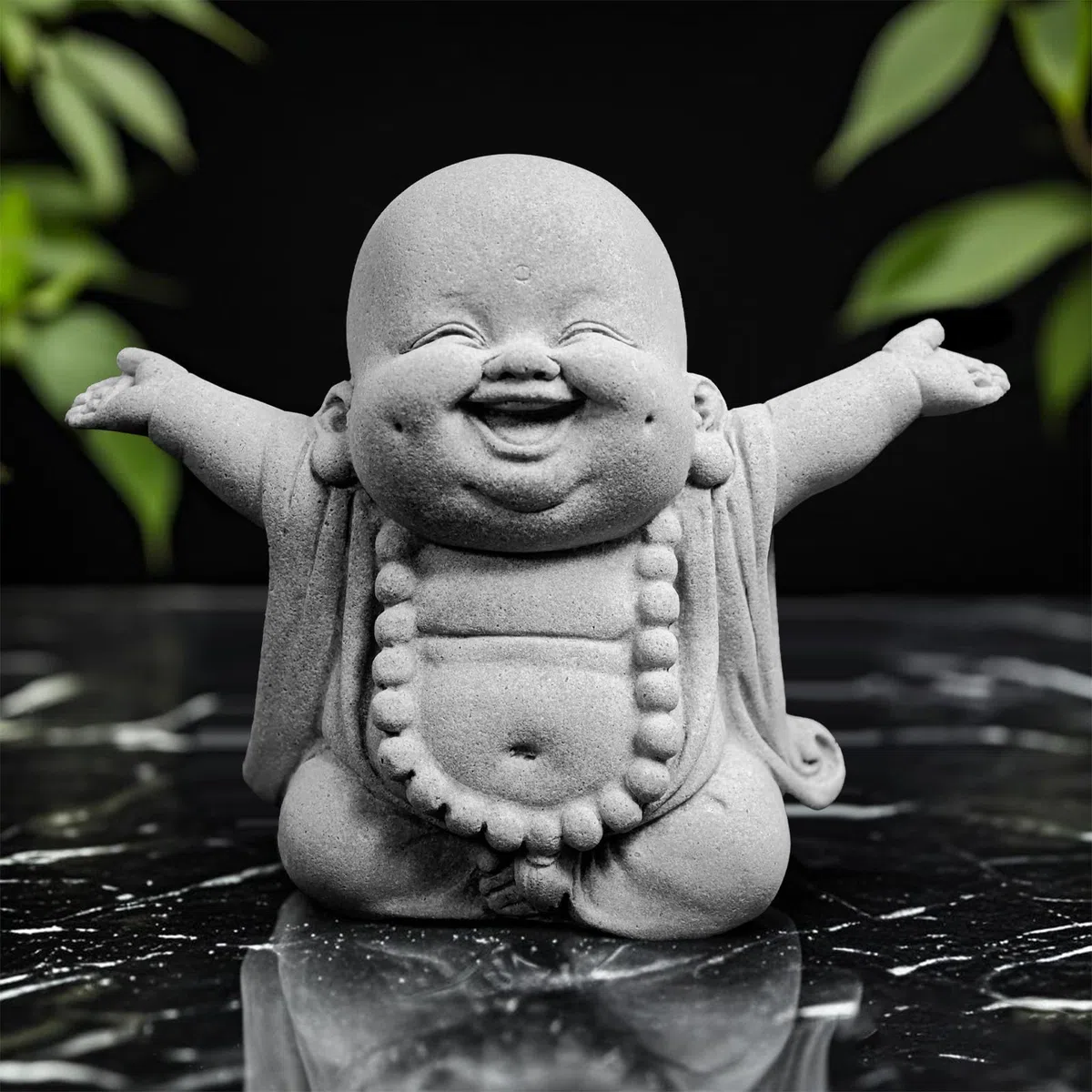 Estatua de Buda sonriendo, estatua de monje zen orando esculturas adorno para jardín, exterior, riqueza, buena suerte, interior, mini decoración de pecera de Buda