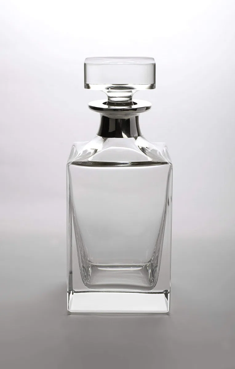 Design - Jarra de whisky de cristal con herradura de plata auténtica para vino, decantador de cristal y plata de ley 1000 refinada