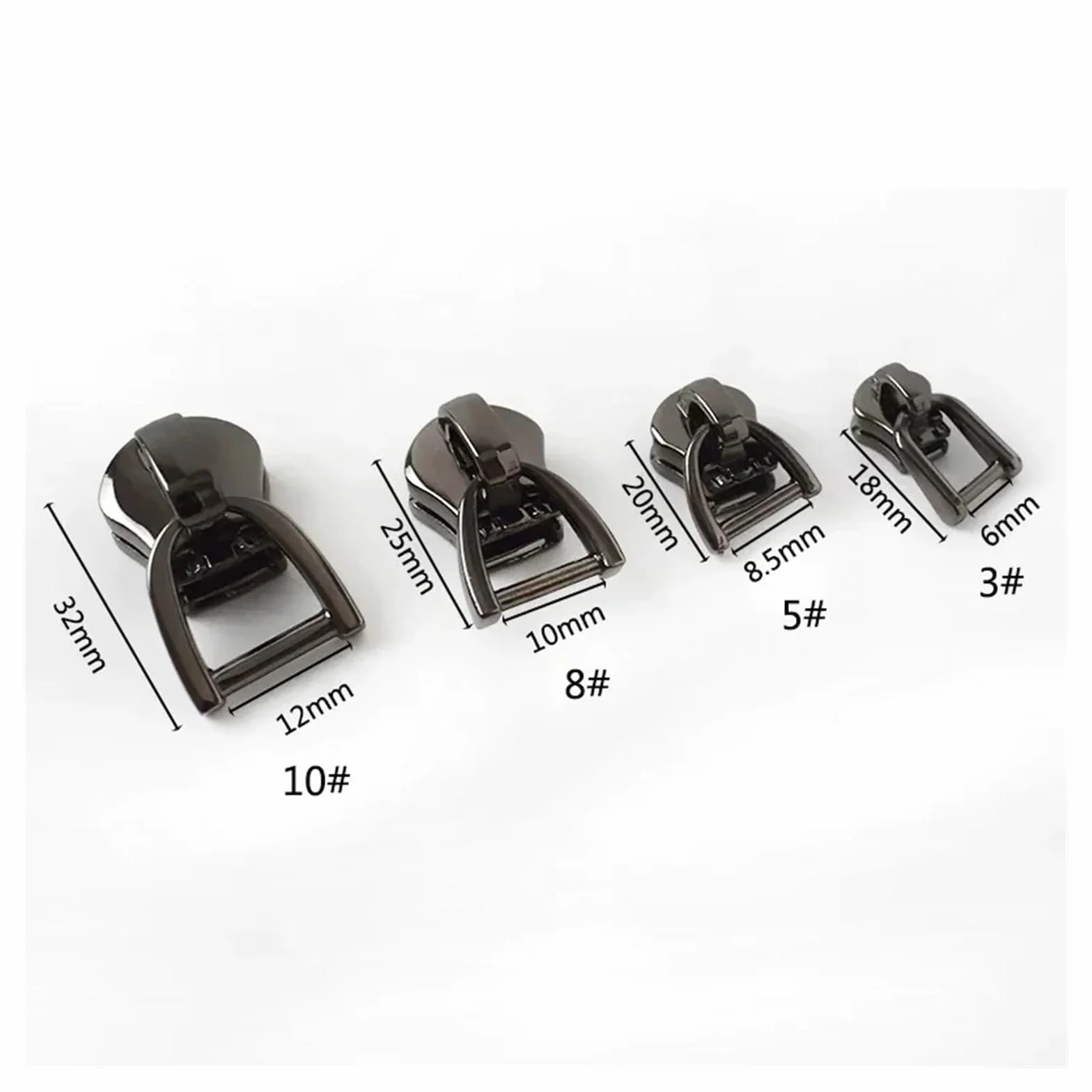 Tirador de cremallera for Metal, anillo en D, deslizadores, bolsas, chaqueta, cierre cremalleras repuesto, accesorios costura DIY, 5-20 piezas, 3#5#8#10#(GunBlack,20Pcs,ForMetal-No10)