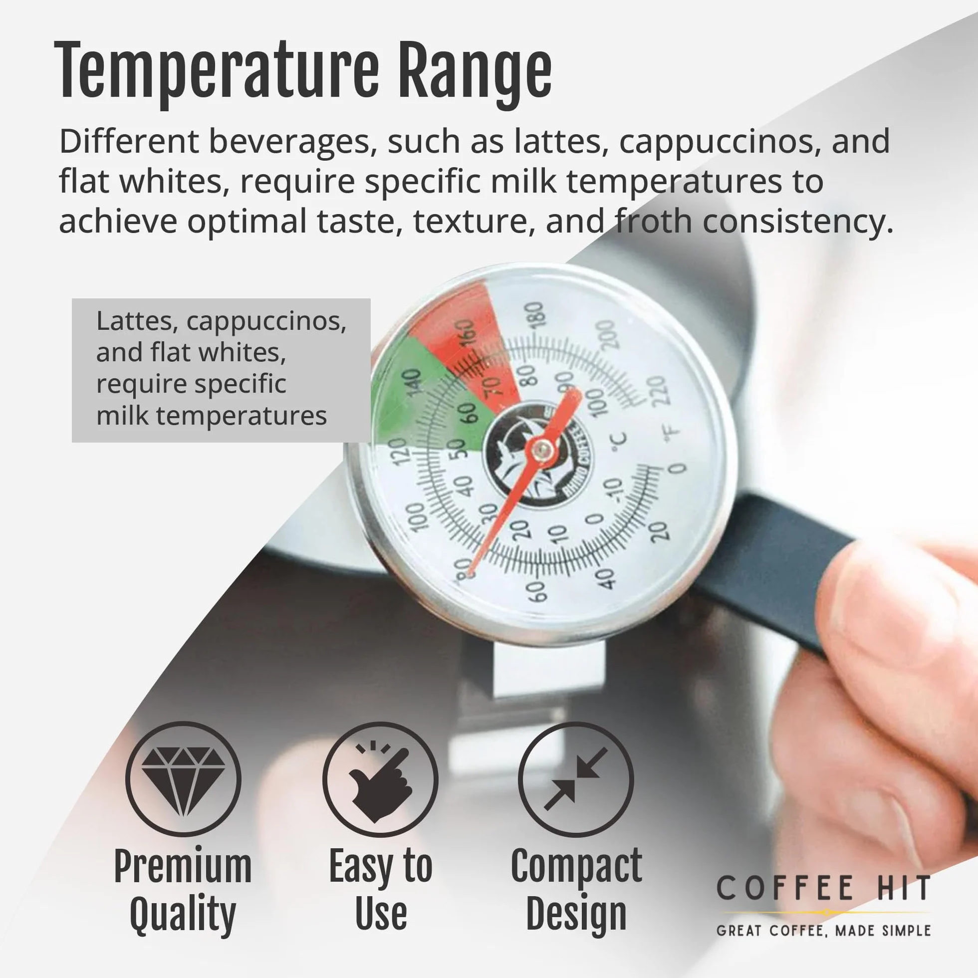 Rhino - Termómetro de espuma de leche, leche perfecta cada vez (13 cm)