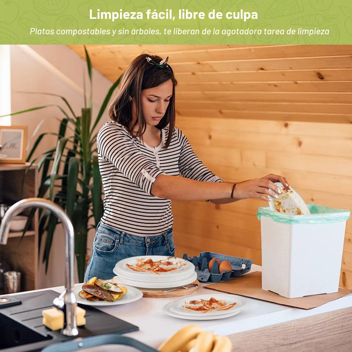 Fuyit 200 Piezas Platos de Papel de Caña de Azúcar Vajilla, Incluye 50 Platos, 50 Tenedores, 50 Cuchillos y 50 Cucharas para Fiesta, Boda, Picnic, Camping