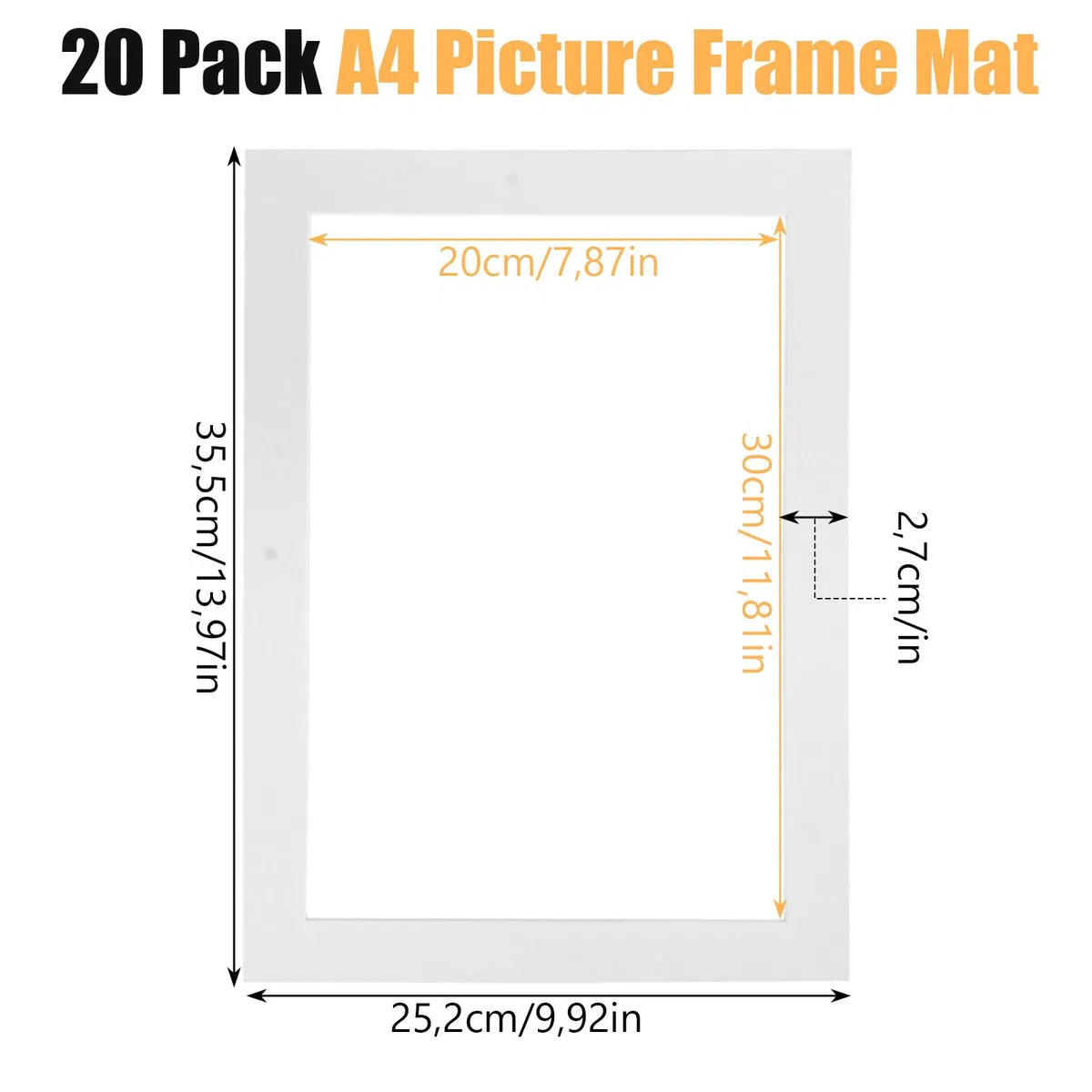 20 Piezas Paspartu 30x40 Blanco para Marco 25,2 x 35,4 cm, Passepartout Blanco con Ventana 19,8 x 30 cm, Cartulina para Marco de Fotos, Laminas, Diplomas y Posters