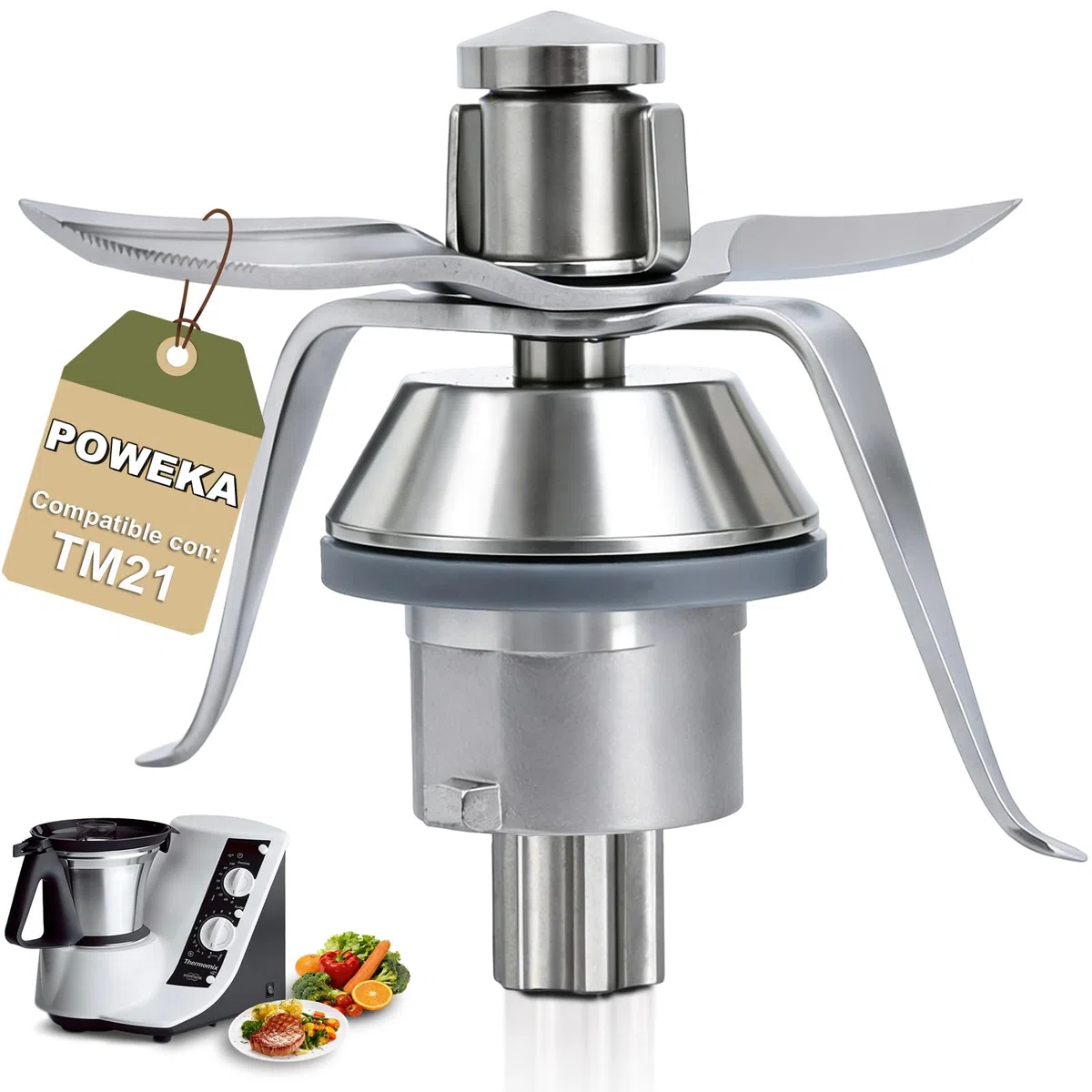 Poweka TM21 Cuchillas de Repuesto Compatible con Vorwerk Thermomix TM21 Robot de Cocina en Acero Inoxidable con Junta