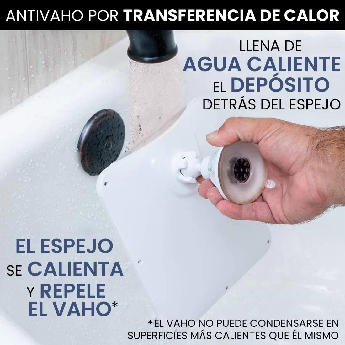 MIRRORVANA Espejo de Ducha para Afeitado - Espejo antivaho irrompible con Ventosa 20 cm x 17 cm (Blanco)