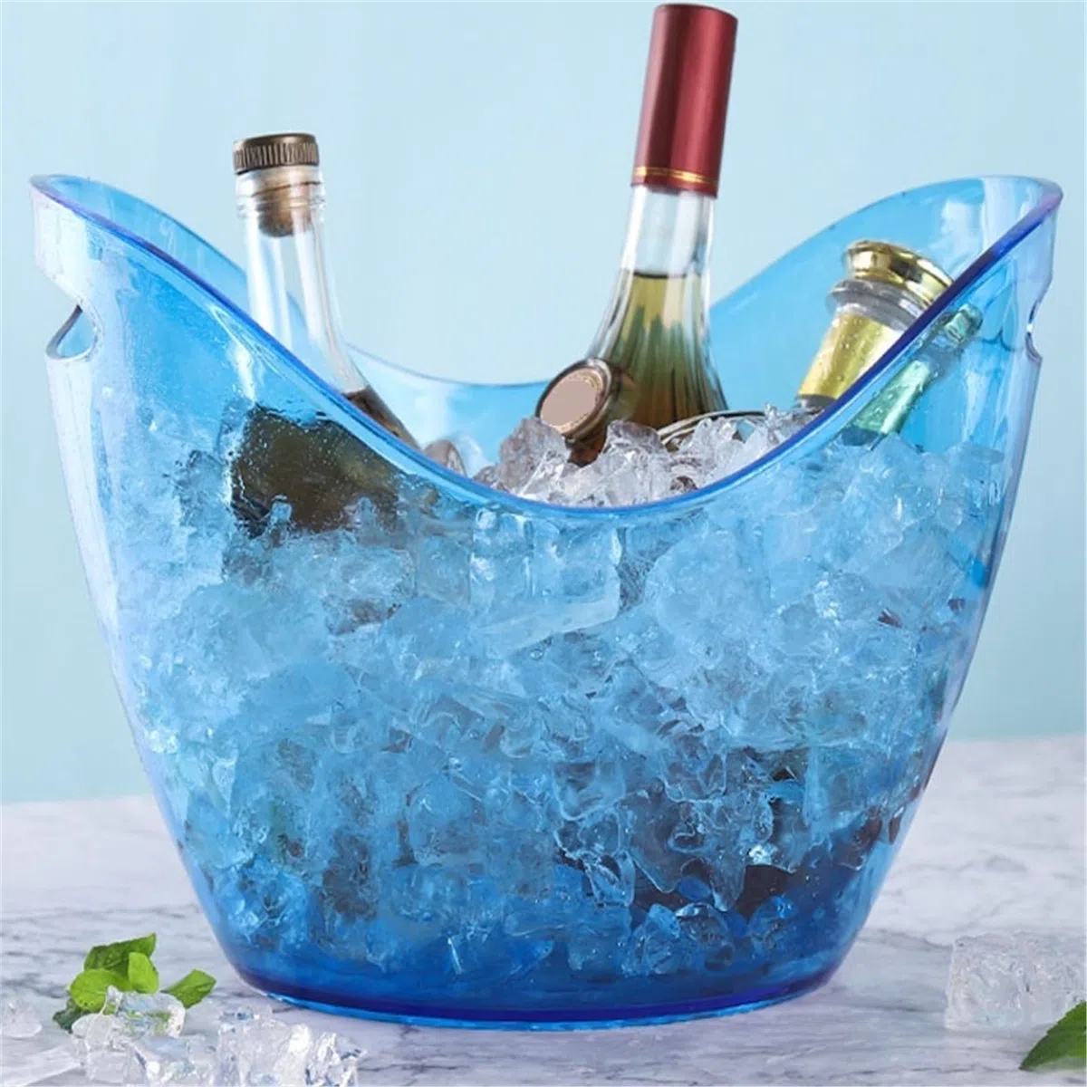 Cubitera, Cubo de Hielo Almacenamiento Ovalado acrílico 8l, bañera Multicolor for Bebidas, Botellas Vino y champán, Fiestas(Orange)