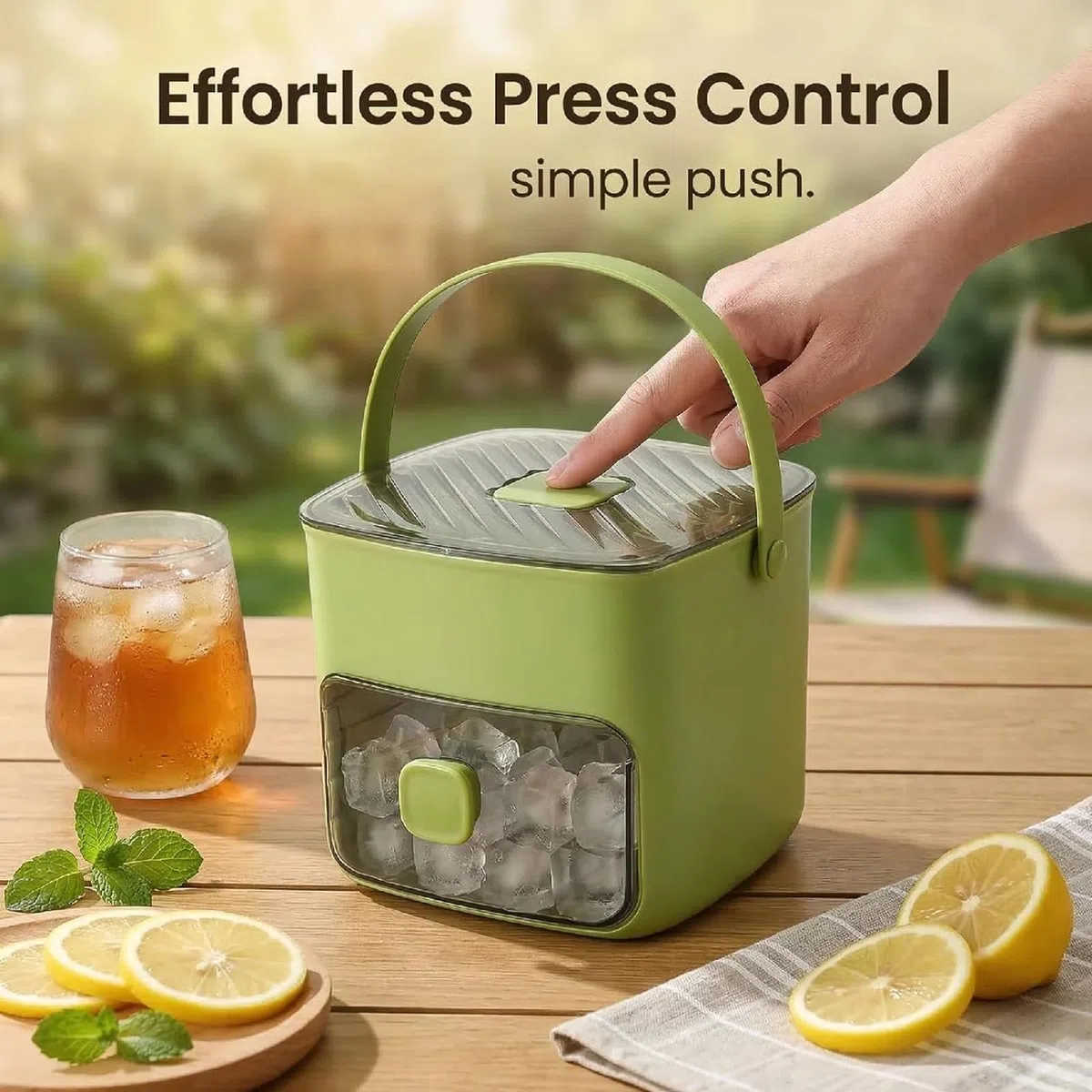 Máquina para hacer 48 cubitos de hielo con bolsa de transporte y pinzas para hielo, caja portátil para moldear, bandeja de doble capa y contenedor/tapa de fácil presión, para acampar, RV, fiest green