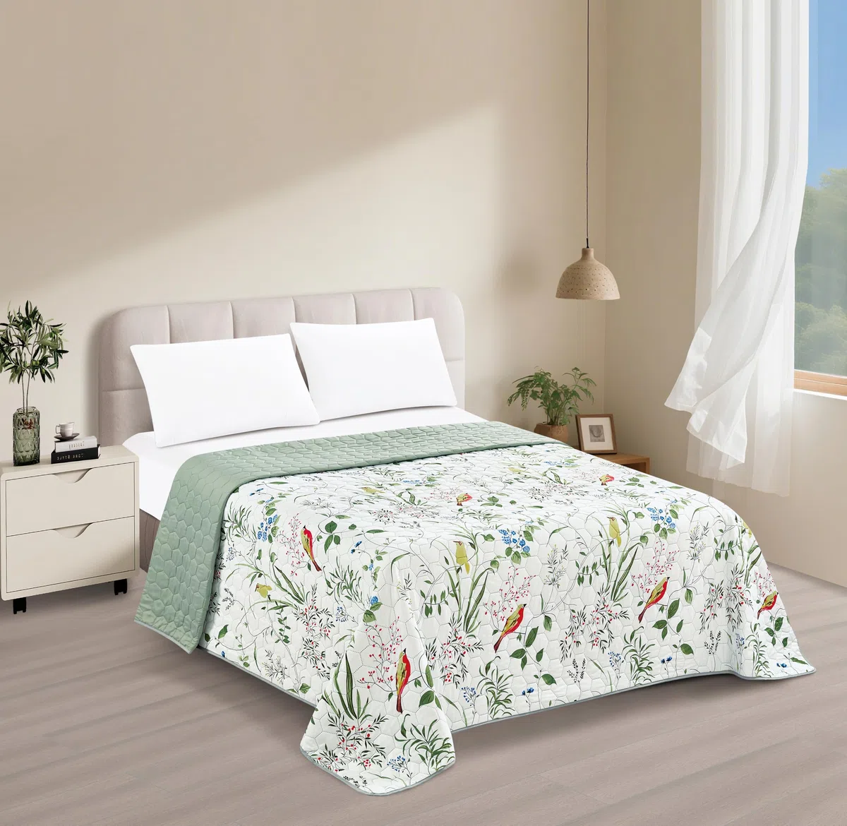 Colcha Bouti Reversible Estampada para Cama 90-105 de Dibujo Estampado Tamaño 240 x 260 cm - Edredón Ligero de Entretiempo, Cubrecama Decorativo Suave y Transpirable para Dormitorio