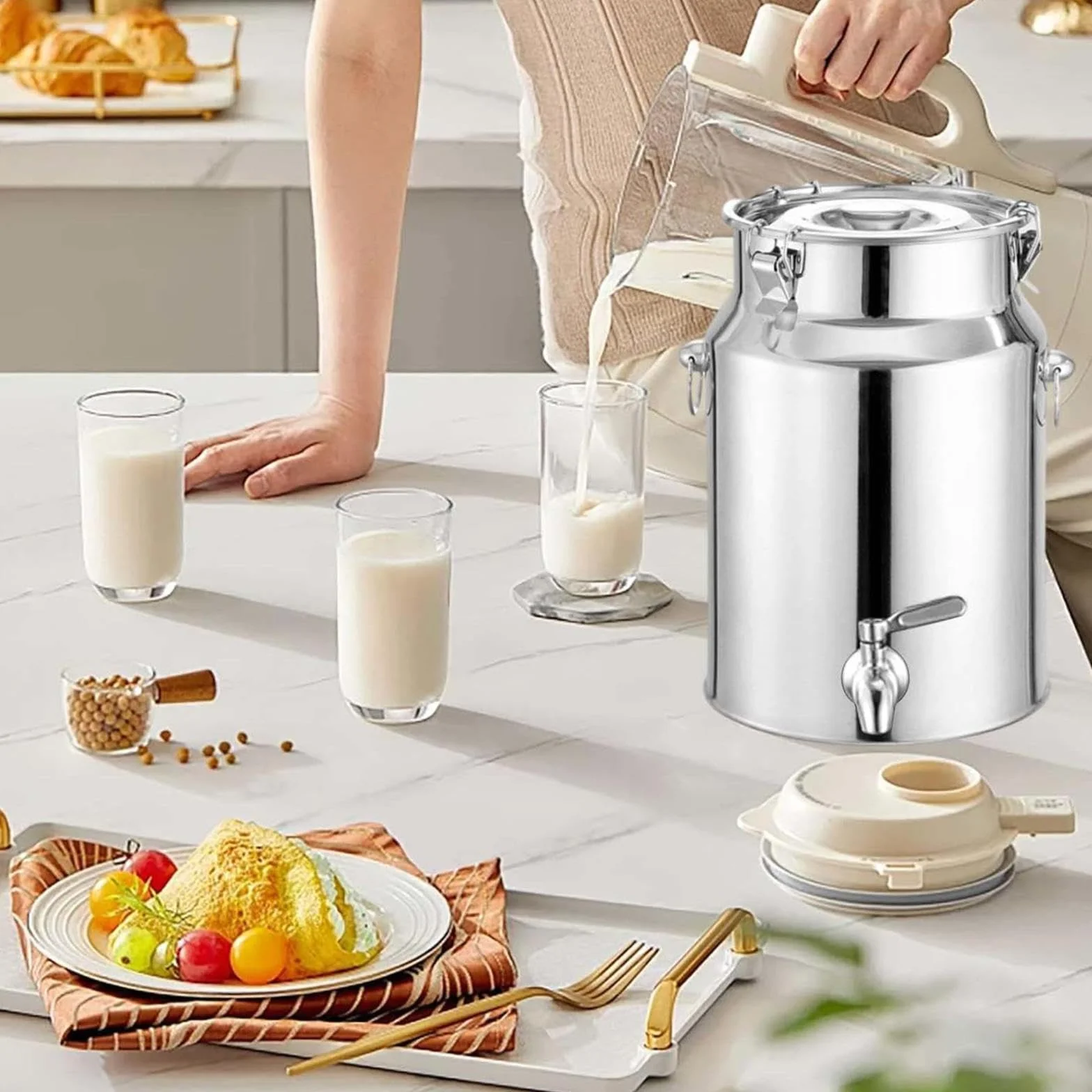 Contenedor de Líquidos de Acero Inoxidable con Grifo para Uso en Cocina y Transporte Portátil de Bebidas