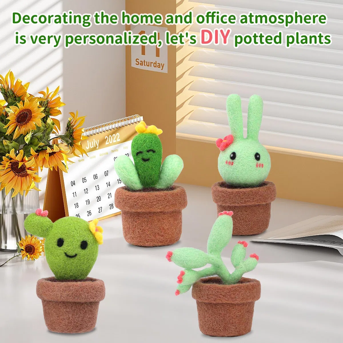 Jeesblsy Kit de Fieltro con Aguja, Decoración de Fieltro de, DIY Lana para principiantes, Incluye Instrucciones de Plantas de 4 piezas, Almohadilla para Fieltrar y Herramientas Básicas para Fieltrar