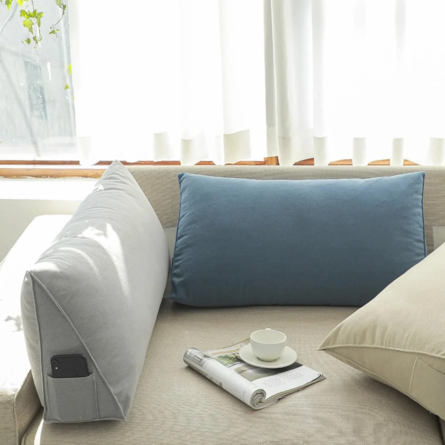 Almohada de apoyo lumbar para cama y sofá, 70 x 35 x 20 cm, cojín de lectura suave con funda lavable, reposacabezas de posición trasera, ideal para mayor comodidad y apoyo postural