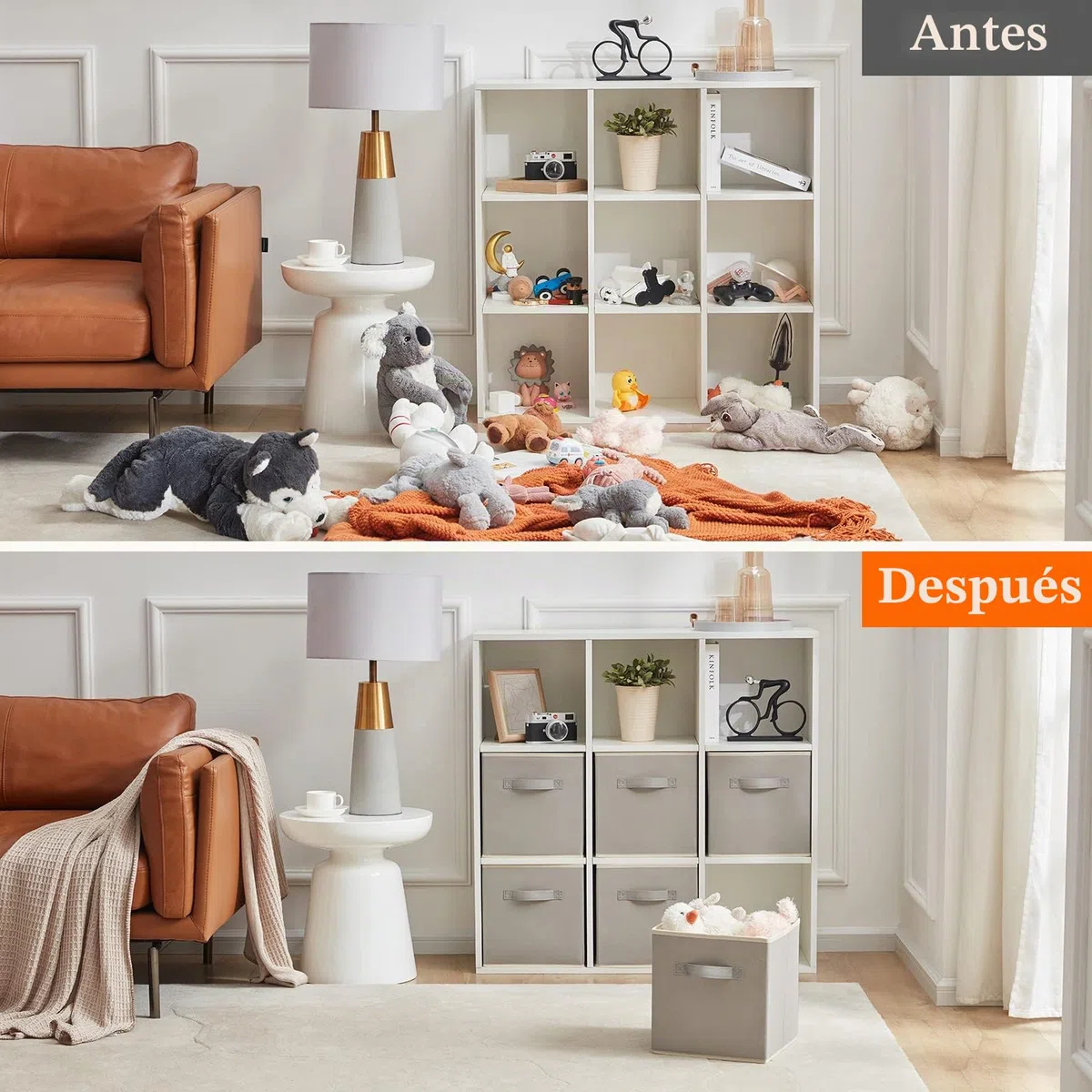 Lifewit Cubos de almacenamiento plegables, Cestas de Almacenamiento de Tela, Cajas de Almacenamiento con asas, Organizadores para ropa, Juguetes, 26,5 x 26,5 x 28 cm, 18 L, Juego de 6, Gris Claro