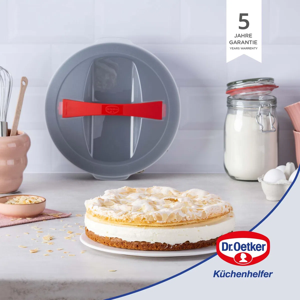 Dr. Oetker Bake&Go Molde Hornear Redondo Desmontable con Tapa para Transportarr y Almacenar, 26 cm Diámetro, Acero con Revestimiento Antiadherente, Color negro, 1 ud.