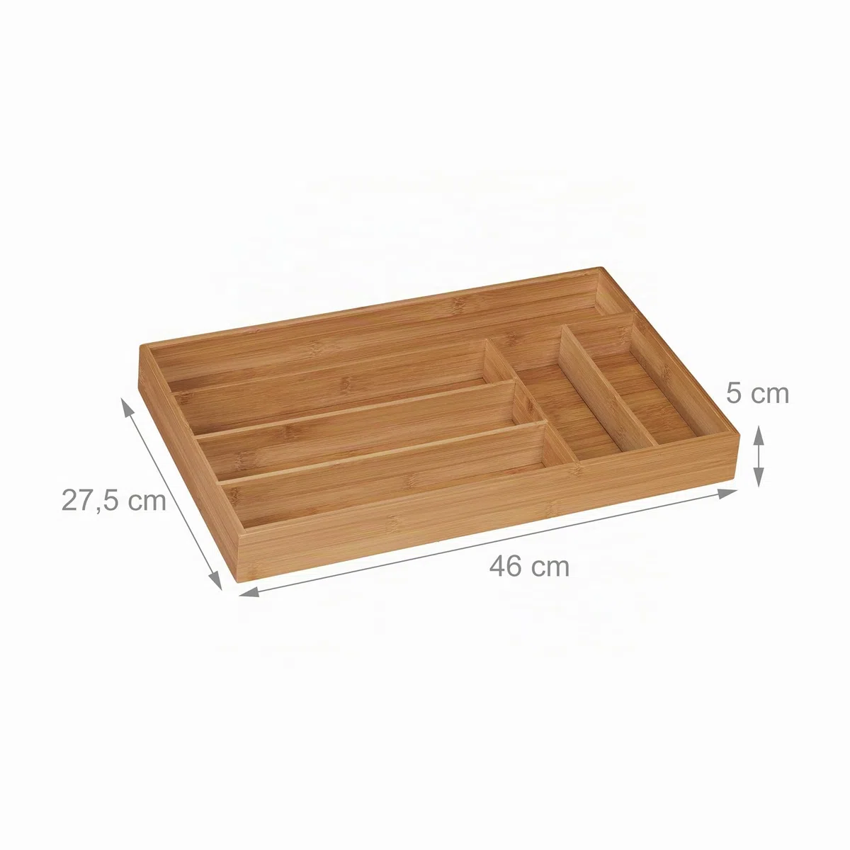 Relaxdays Cubertero Cajón Bambú, Organizador Cubiertos, Separador 6 Compartimentos Cajones, 5 x 27,5 x 46 cm, Natural
