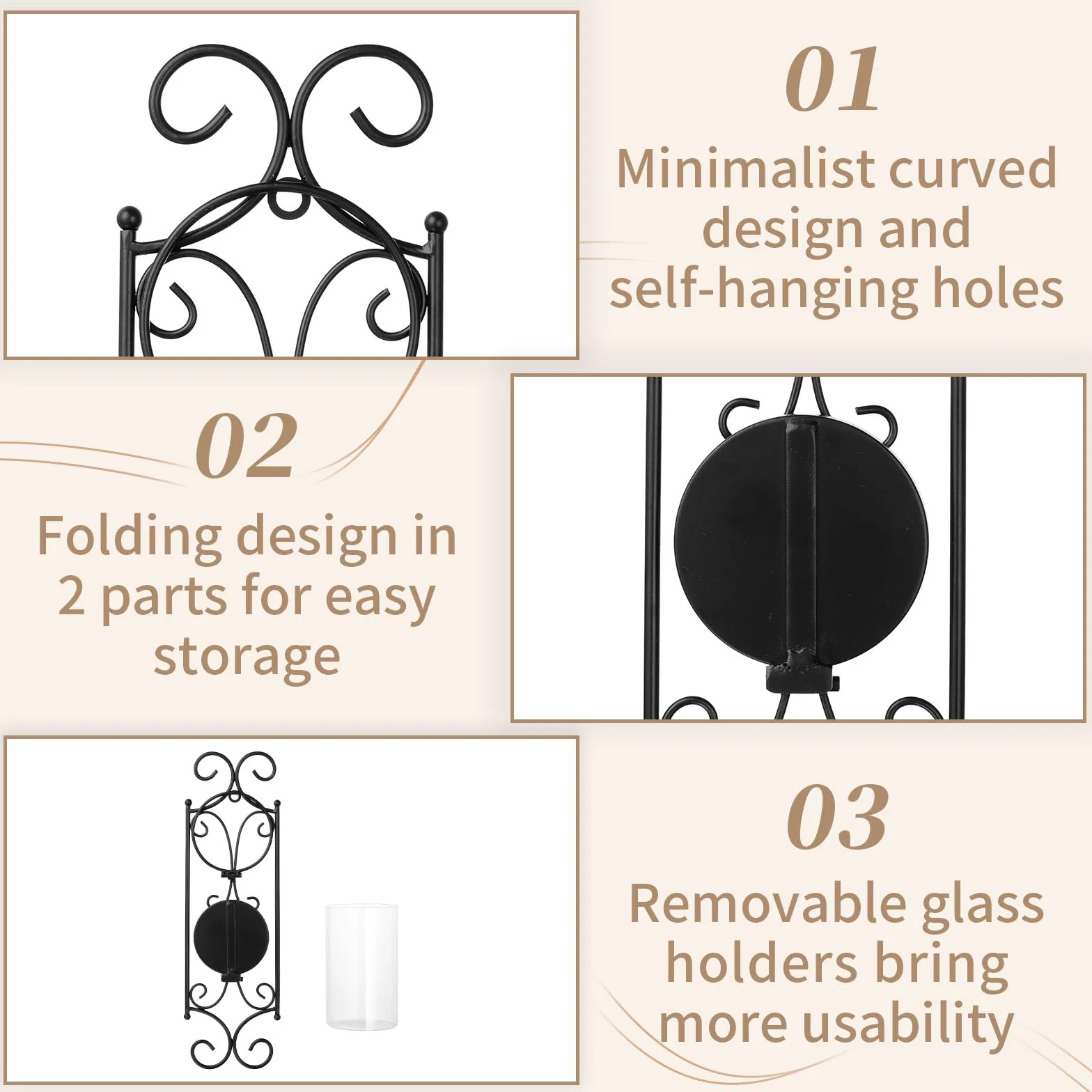 Sziqiqi Portavelas de Pared con Vidrio Hurricane, Candelabros de Columna Decorativos Portavelas Decoraciones Arte de Pared para Sala de Estar Granja Chimenea Baño Comedor
