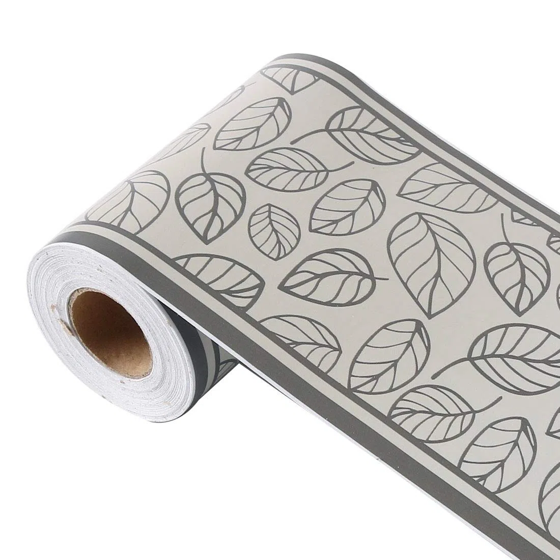 Sourcingmap,Cenefa de papel de pared autoadhesiva, revestimiento de PVC, bordes de suelo para cocina, baño, dormitorio, Gris Negro, Leaves Pattern