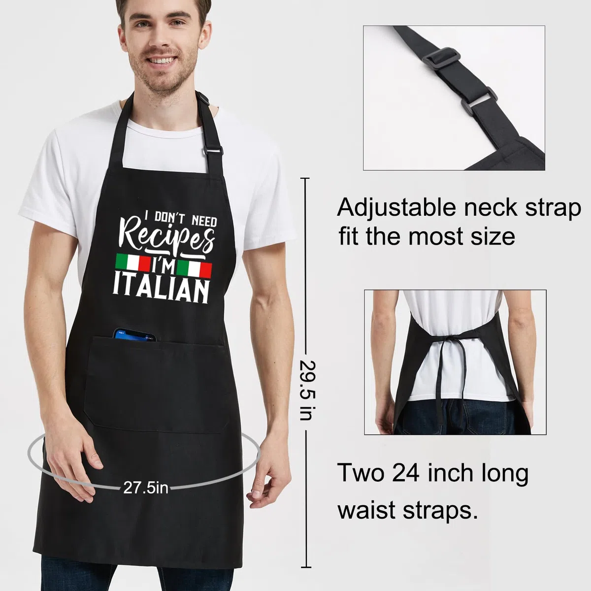 Delantales divertidos para hombres y mujeres con bolsillos, delantal italiano para cocinar a la parrilla BQQ, regalos para cumpleaños de chef y marido