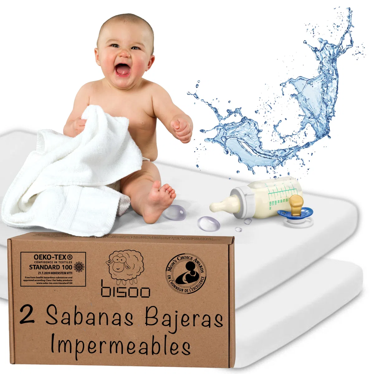 Bisoo Sábanas Mágicas 35x75 cm para capazo, Cochecito y Moises Bebe. Bajera de algodón Jersey y Protector Impermeable en Ahórrate Comprar el Protector aparte. Set de 2X Blanco, 75x35