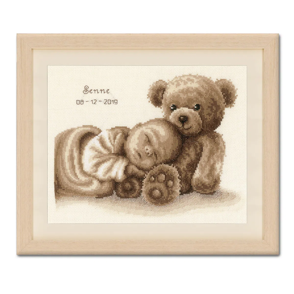 Vervaco Kit Punto De Cruz Bebe Nacimiento Regalos DIY Completo BEBÉ Y OSO Creativo Manualidades Creatividad Adultos Decoracion Pared Bordar Kit Principiantes ca. 28 x 22 cm Cross Stitch