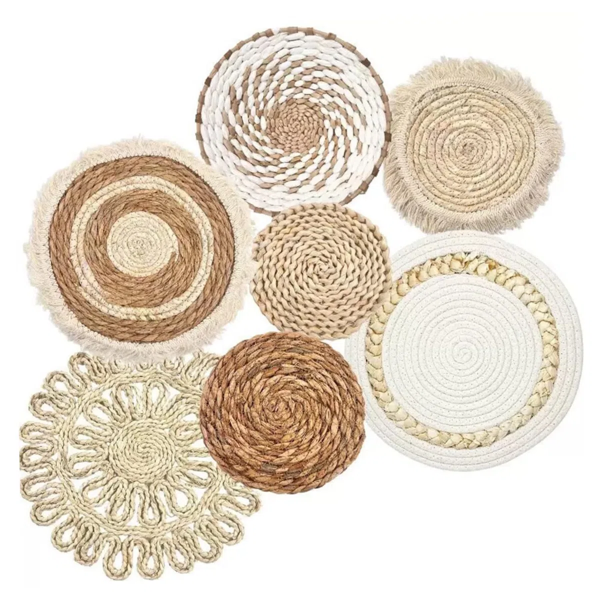 Decoración de la cesta de pared tejida colgante, cestas de pared boho 7pcs/set de diferente tamaño y estilo decoración de canasta boho tejido y arte decorativo redondo para sala de estar, dormitorio