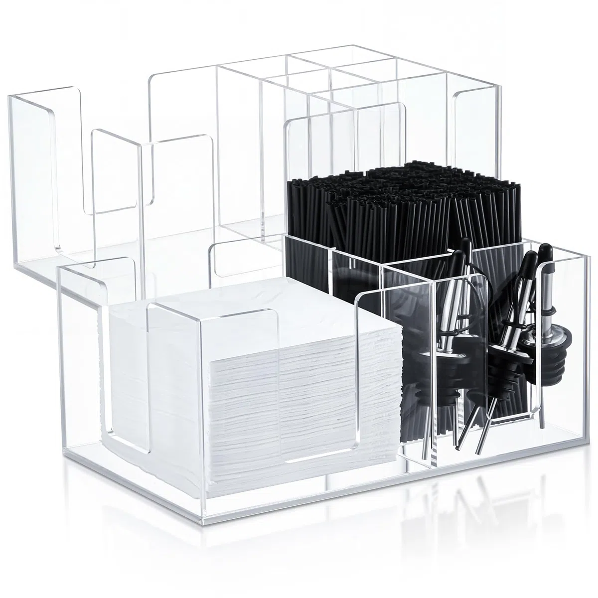 Mifoci 2 organizadores para bar con 6 compartimentos, servilleteros de bar, pajitas de cóctel y palillos de dientes, condimentos para el hogar, oficina, cocina, encimera, 9.5 pulgadas de largo x 5.9