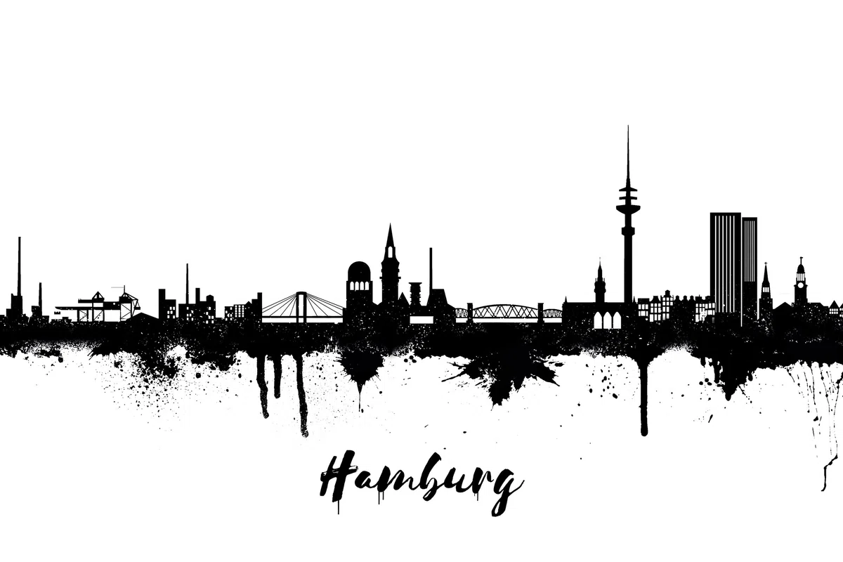 Póster de Hamburgo de la ciudad de Hamburgo, ciudad de Dichyk, póster de habitación, blanco y negro, 90 x 140 cm