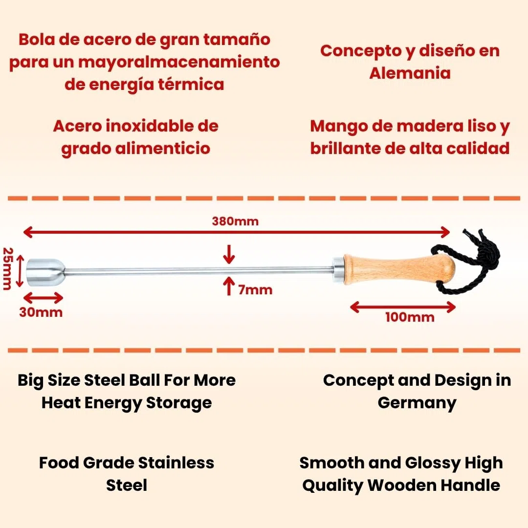 Pincho para Cerveza Caramelizador de Cerveza Calentador de Cerveza Mango de Madera Real, 100% Apto para Uso alimentario (Model 2)