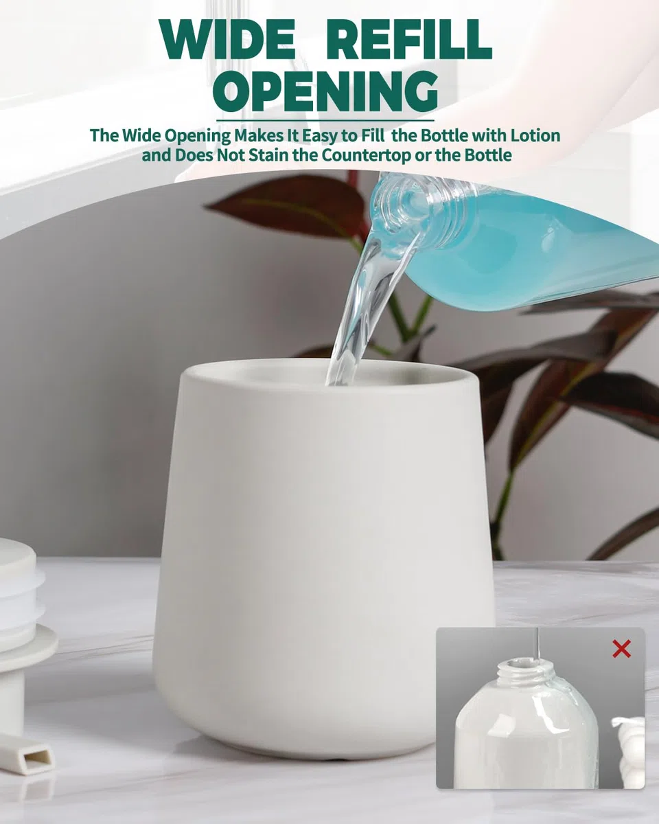 BosilunLife Juego de accesorios de baño, 3 piezas, dispensador de jabón espumoso de cerámica para baño, decoración de baño, dispensador de jabón de espuma y soporte para cepillo de dientes con bandeja